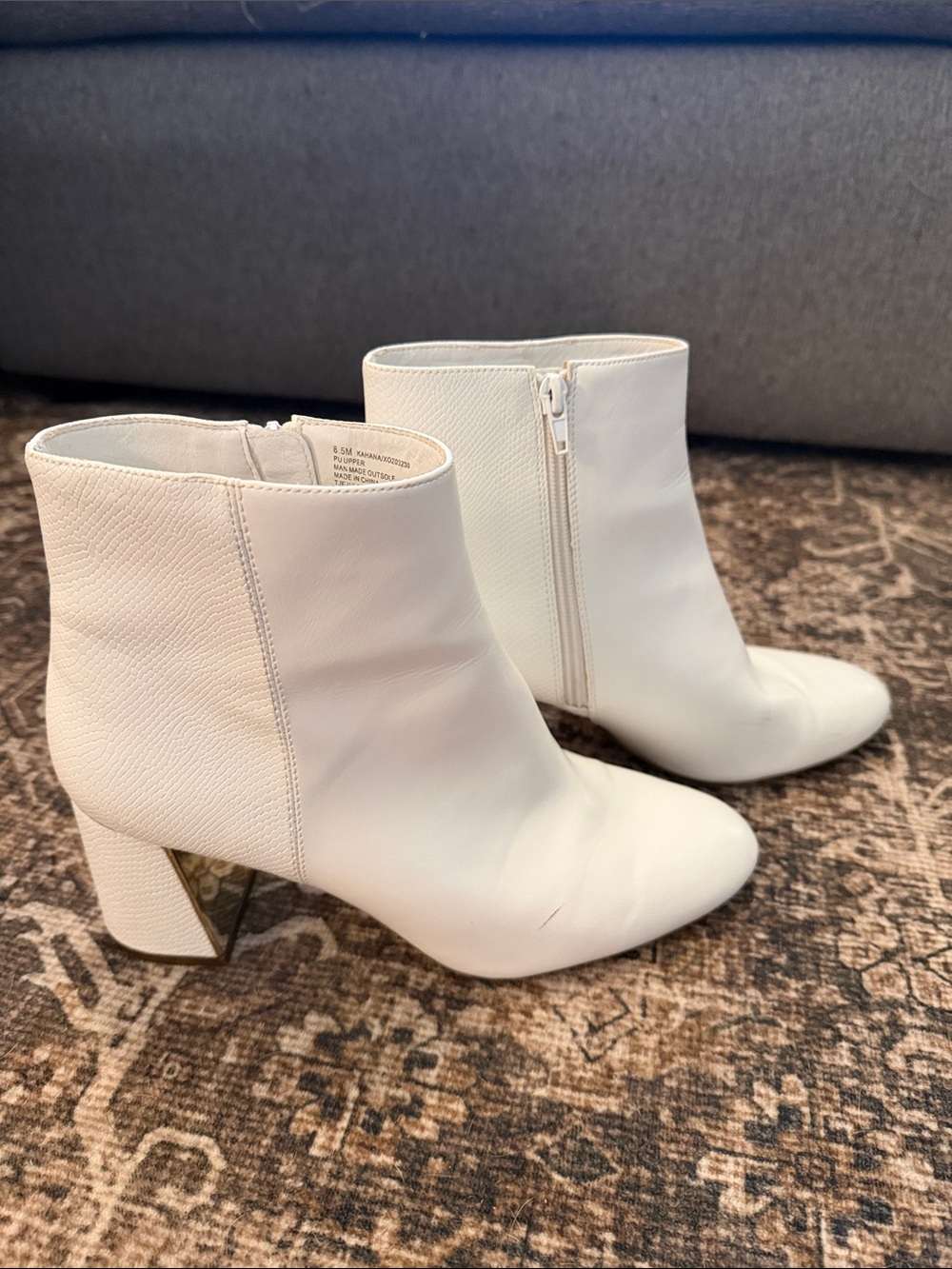 Women's White Side-Zip Ankle Booties with Block Heel